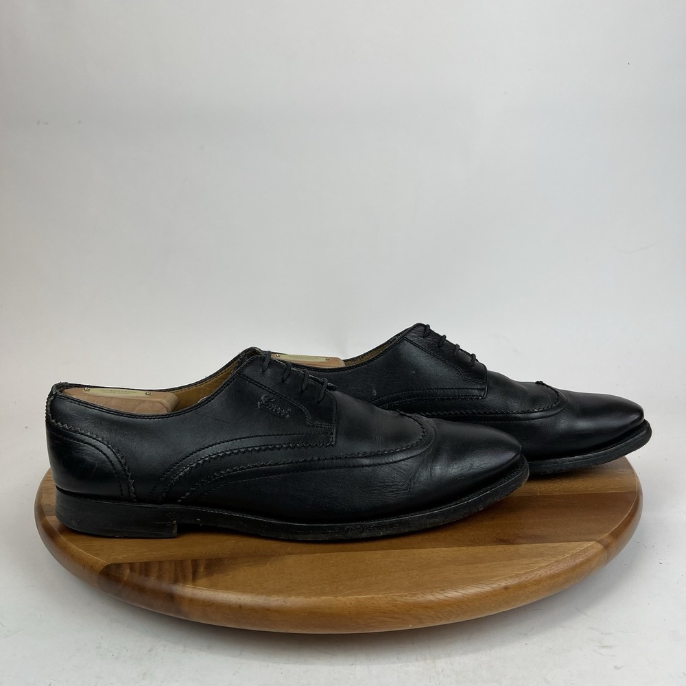 Mens Gucci Italy Black Leather Scalloped WIngtip Dress Shoes Oxfords Size 8.5 D